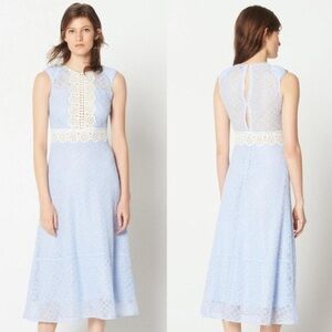 Sandro Eyelet Blue Lace Midi Dress